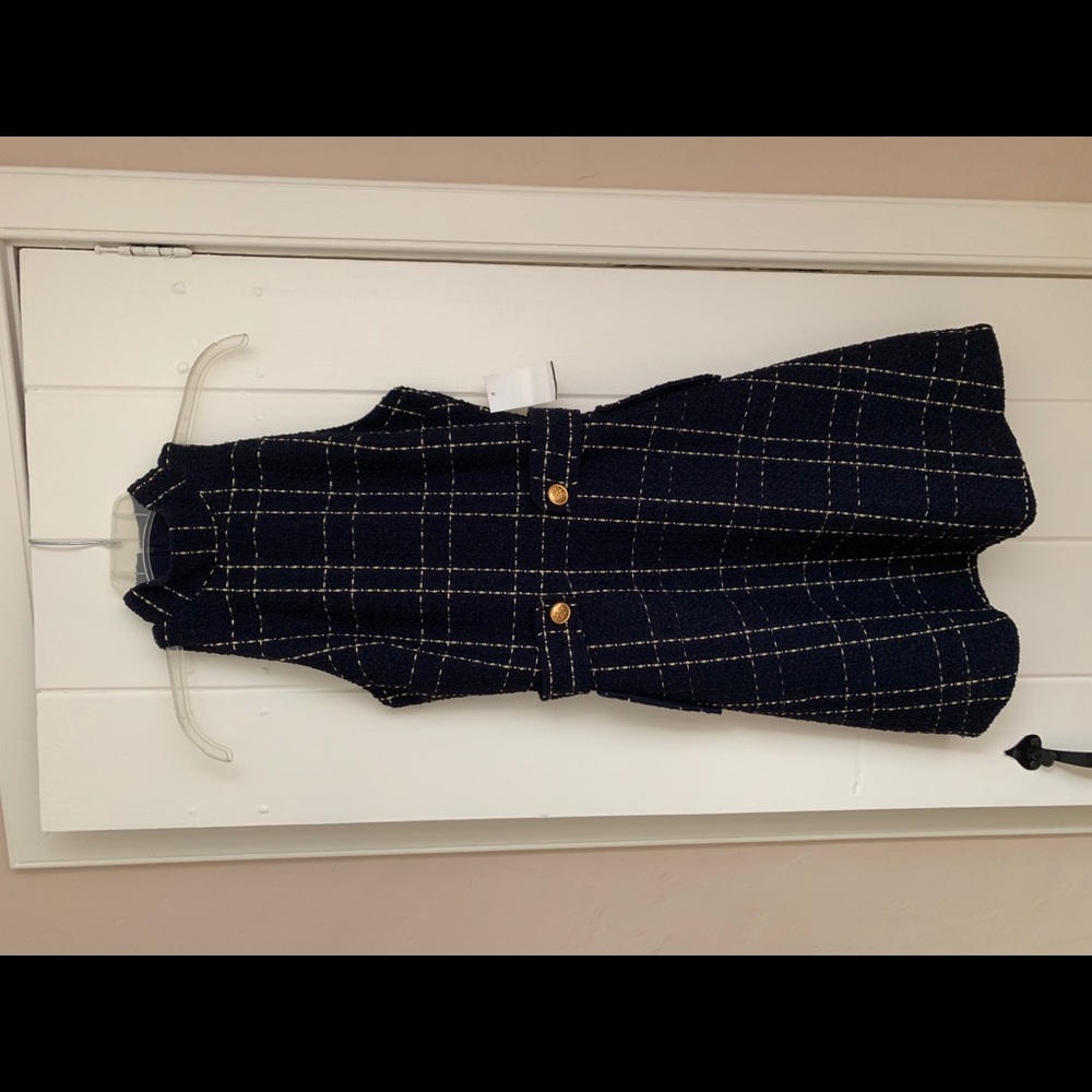 Neiman Marcus navy&gold mock neck dress Xs